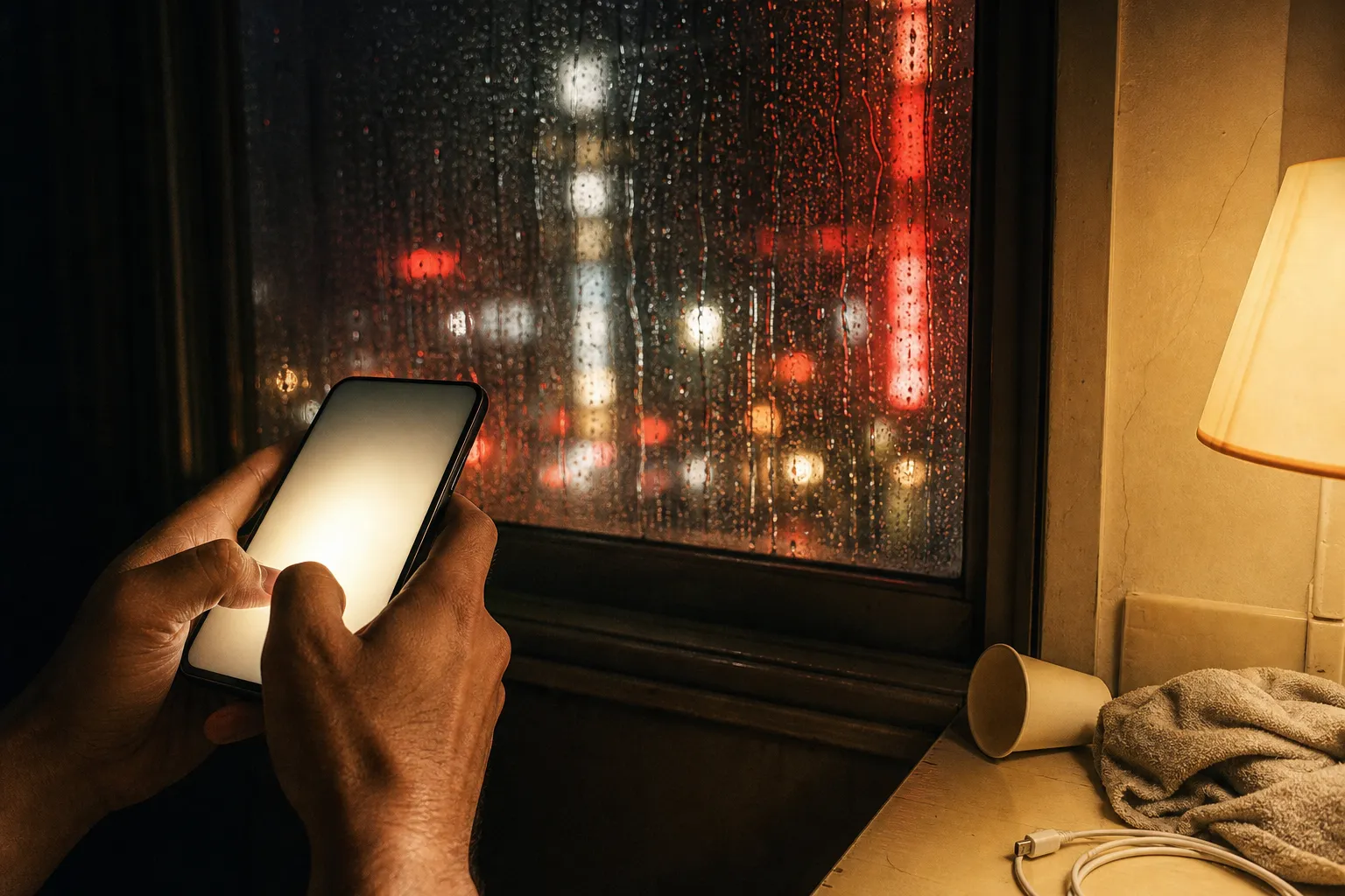 Pairs dating app Japan used on a phone in a dark hotel room at night